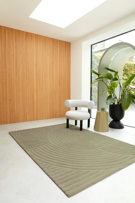 Hague Hand Made Wool Rug for Bedroom Dining Living Room Geometric Lines Tufted Modern Classic Soft Luxury Rug Sage Green