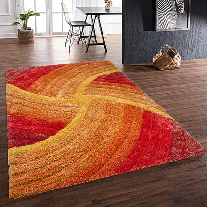 Hochflorteppich für Wohnzimmer, Schlafzimmer, Esszimmer, weicher Plüsch, flauschig, seidig, Stella-Wirbelmuster, 3D-Hochflorteppich in großer Größe, 160 x 230 cm (5'3" x 7'7")