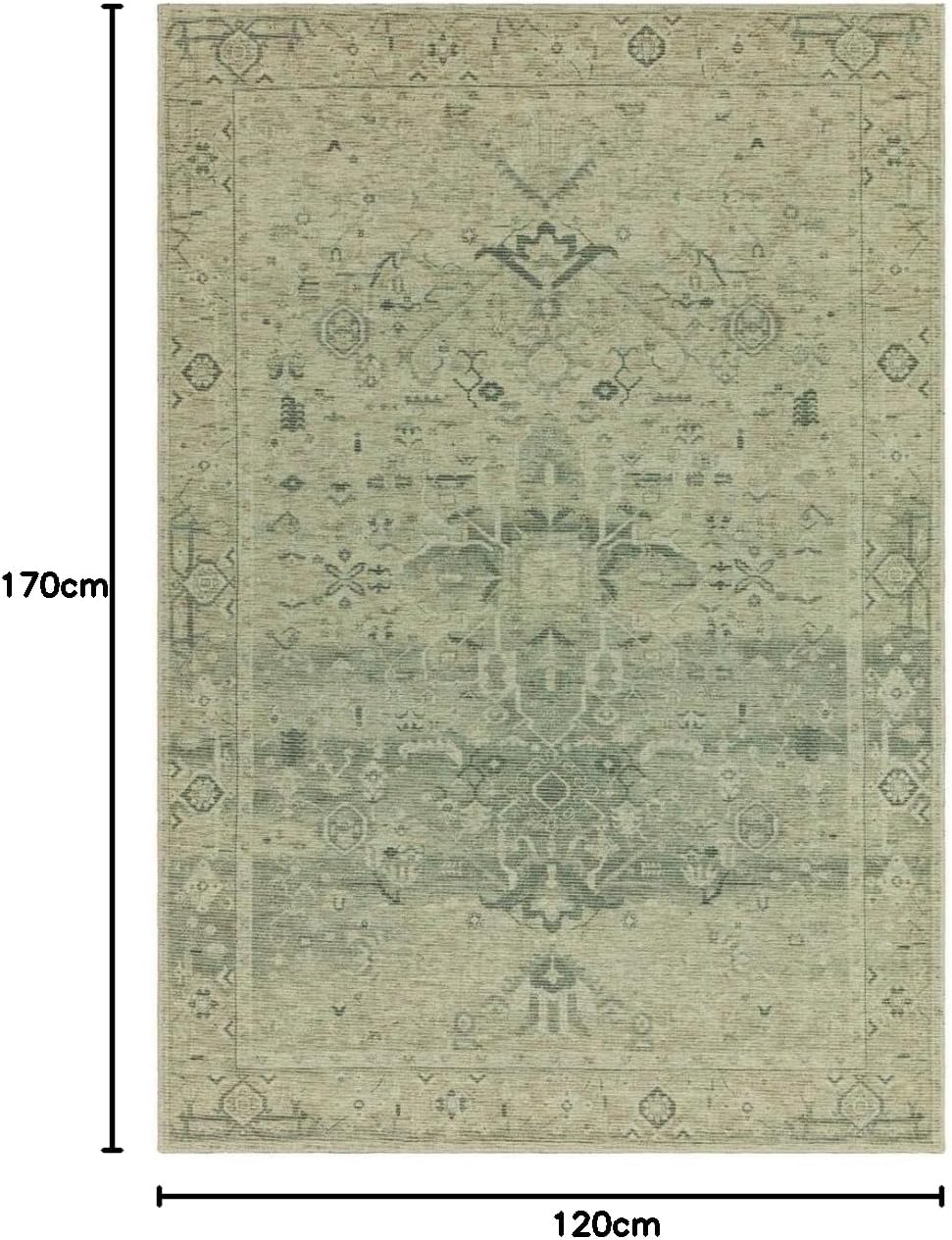 Kaya Traditional Chenille Rug – Vida Green – Classic Bordered Soft Flatweave Carpet