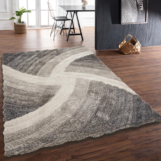 Hochflorteppich für Wohnzimmer, Schlafzimmer, Esszimmer, weicher Plüsch, flauschig, seidig, Stella-Wirbelmuster, 3D-Hochflorteppich in großer Größe, 160 x 230 cm (5'3" x 7'7")