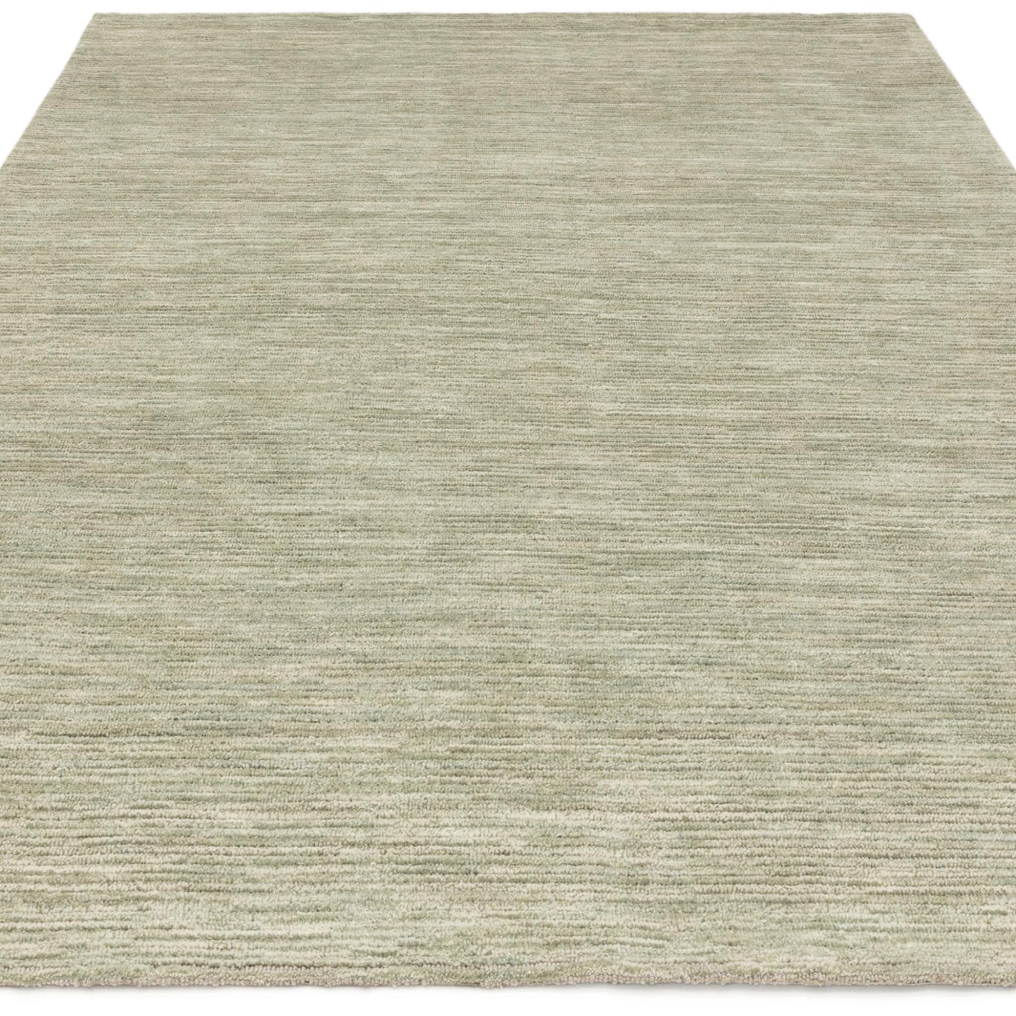 Hazy Pistachio Green Handwoven Rug – Tip-Sheared Finish Soft Wool Blend Plain Striped Carpet for Modern Interiors