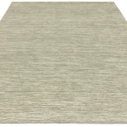 Hazy Pistachio Green Handwoven Rug – Tip-Sheared Finish Soft Wool Blend Plain Striped Carpet for Modern Interiors