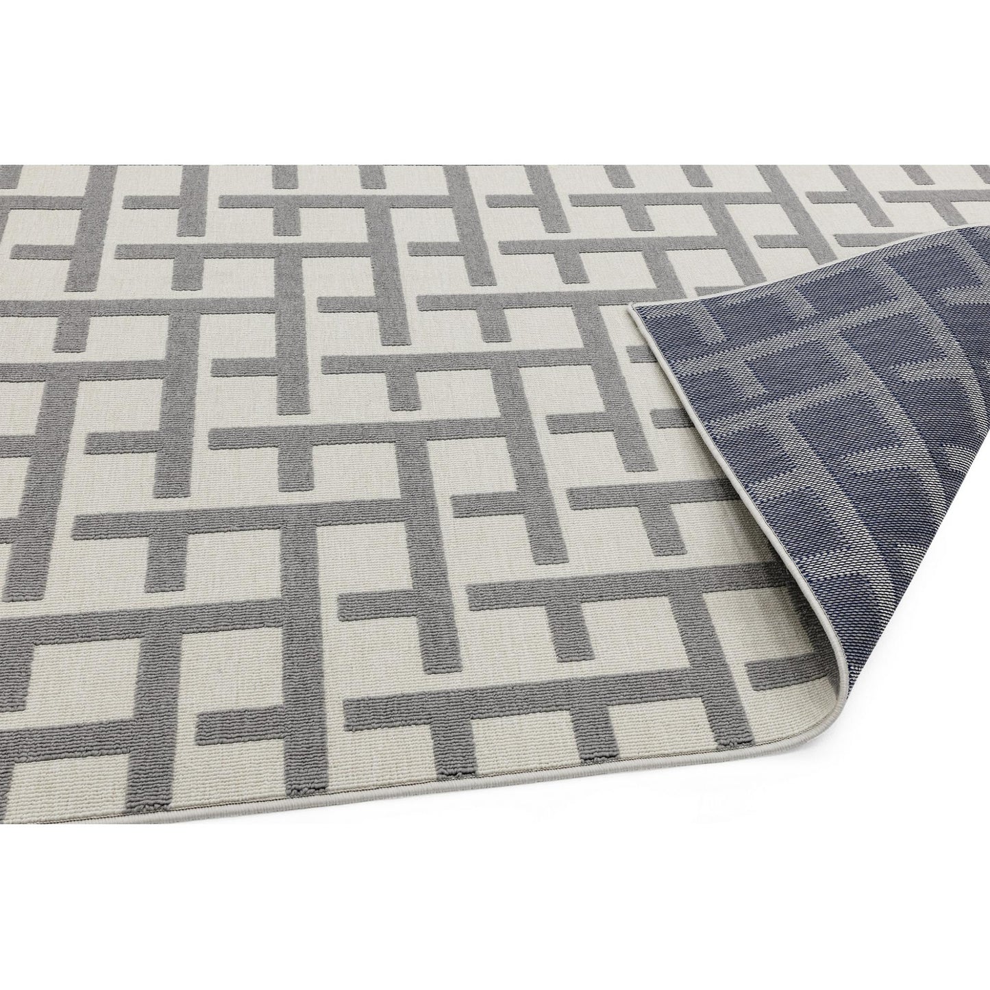 Antibes AN03 Modern White & Grey Grid Indoor-Outdoor Rug – Textured Geometric Flatweave