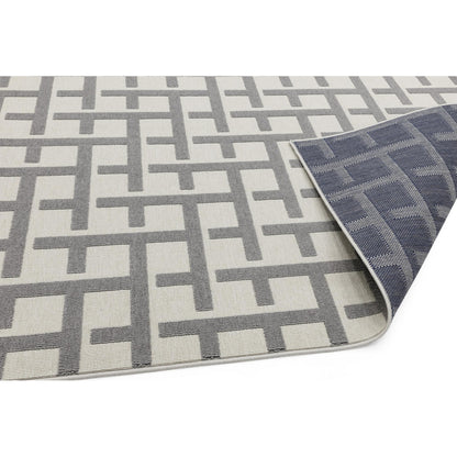 Antibes AN03 Modern White & Grey Grid Indoor-Outdoor Rug – Textured Geometric Flatweave
