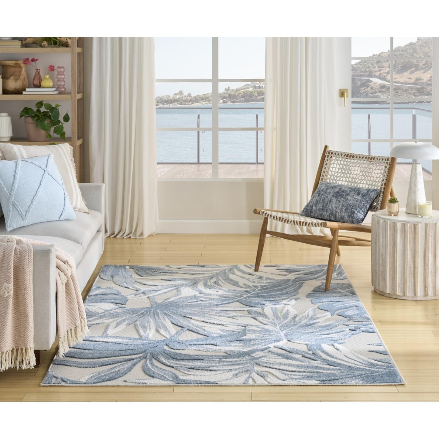 Aloha ALH43 Tropical Floral Ivory Blue Indoor & Outdoor Area Rug