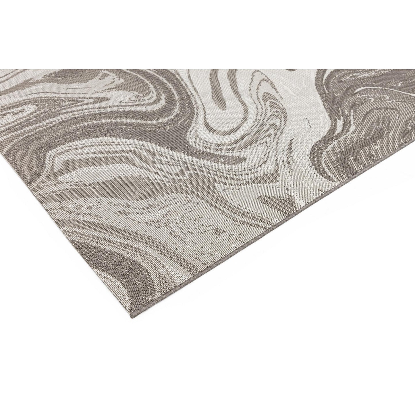 Patio PAT20 Marble Abstract Swirl Natural Beige Indoor & Outdoor Flatweave Rug