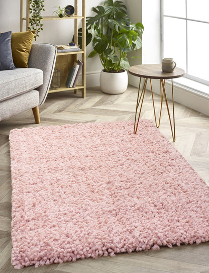 Origins Portland Modern Plain High Pile Super Soft Fluffy Shaggy Rug in Blush Pink