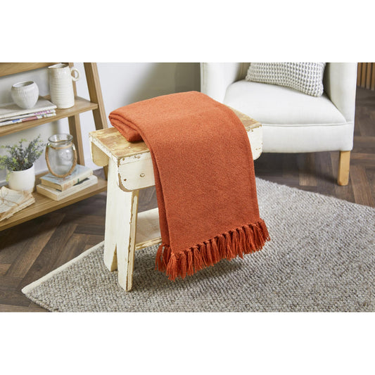 Hug Rug Woven Plain Throw Blanket Rust Bed Sofa Chair Cover in 130 x 180 cm
