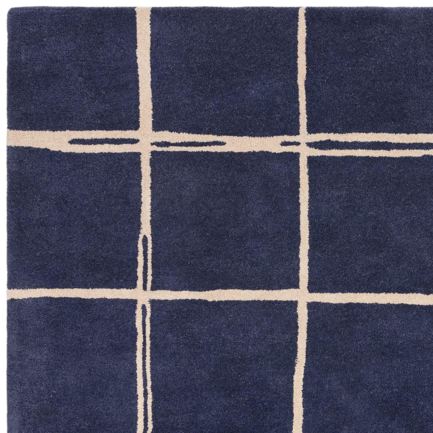 Albany Grid Marine Blue – Bold Geometric Intrigue and Natural Wool Luxury
