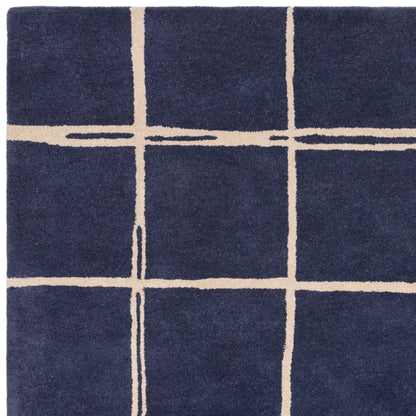 Albany Grid Marine Blue – Bold Geometric Intrigue and Natural Wool Luxury