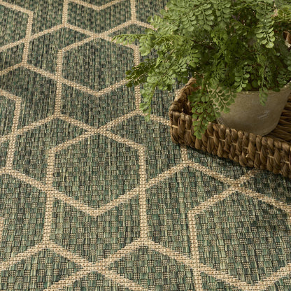 Horizon HOZ01 Modern Geometric Classic Trellis Green Indoor & Outdoor Flatweave Rug