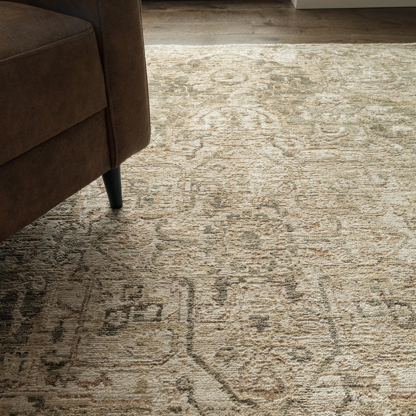 Heriz HE02 Serapi Green Traditional Medallion Vintage Rug – Modern Textured Polyester Carpet for Living Room, Bedroom, and Hallway