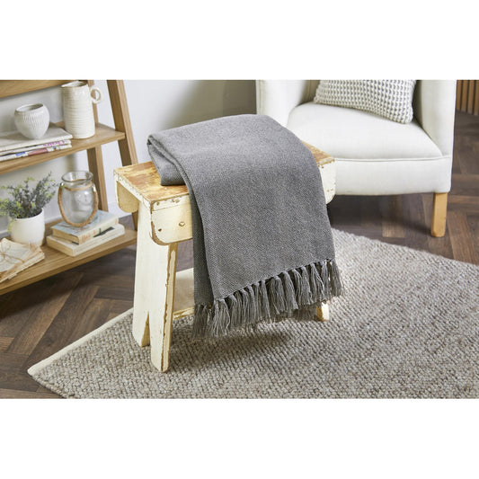Hug Rug Woven Plain Throw Warm Grey Blanket Bed Sofa Chair Cover in 130 x 180 cm