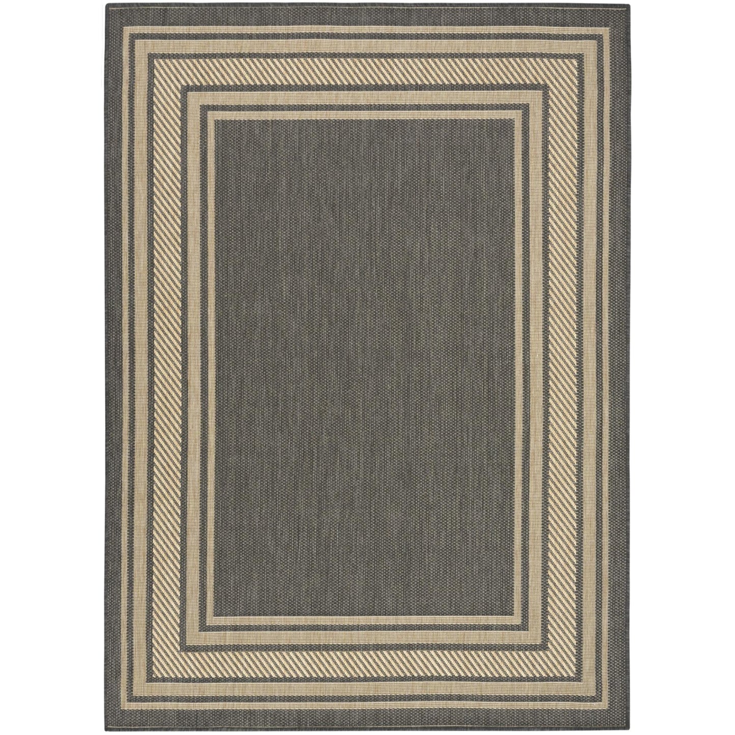 Horizon HOZ03 Modern Bordered Charcoal Grey Indoor & Outdoor Flatweave Rug