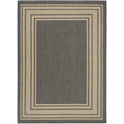 Horizon HOZ03 Modern Bordered Charcoal Grey Indoor & Outdoor Flatweave Rug
