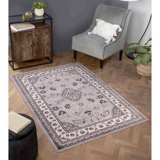 Sherborne Grey Rug Traditional Classic Oriental Bedroom Living Room Rug