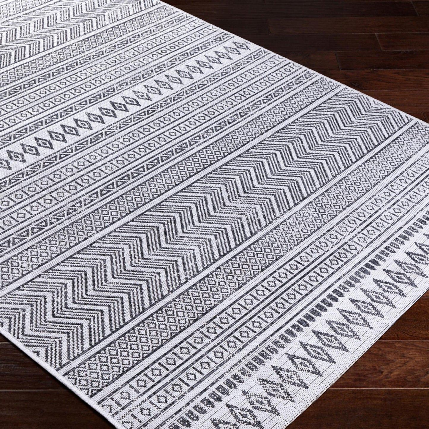 Eagean EAG2345 Tribal Geometric Black & White Indoor & Outdoor Flatweave Rug