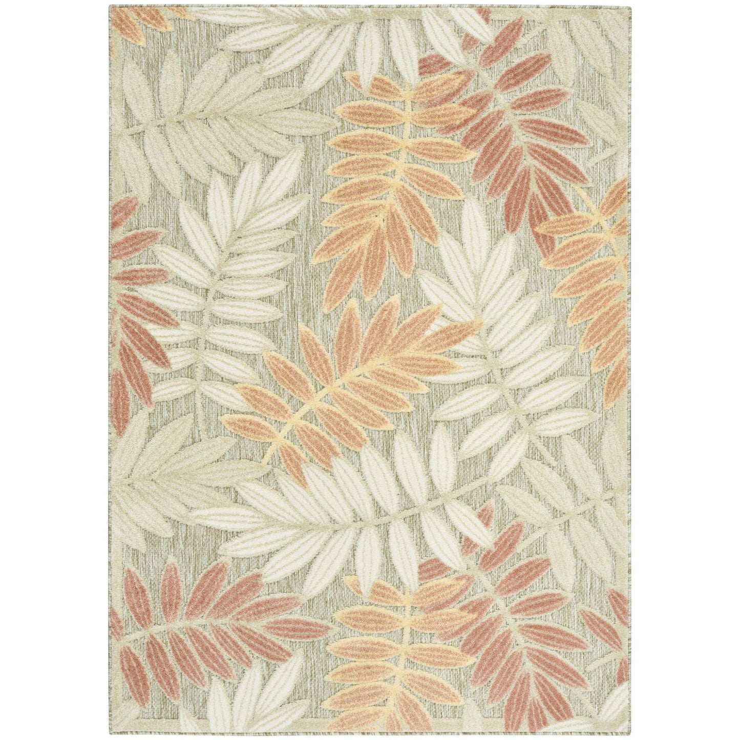Aloha ALH18 Tropical Botanical Sage Green Rose Indoor & Outdoor Area Rug