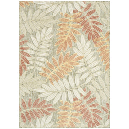 Aloha ALH18 Tropical Botanical Sage Green Rose Indoor & Outdoor Area Rug