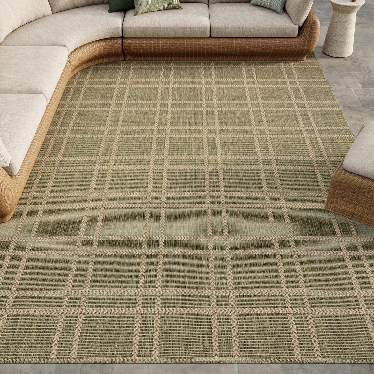 Horizon Grid HOZ04 Modern Geometric Patio Green Indoor & Outdoor Flatweave Rug