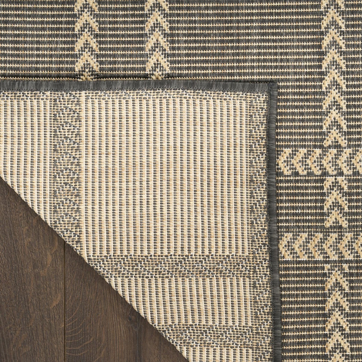Horizon Grid HOZ04 Modern Geometric Patio Charcoal Grey Indoor & Outdoor Flatweave Rug