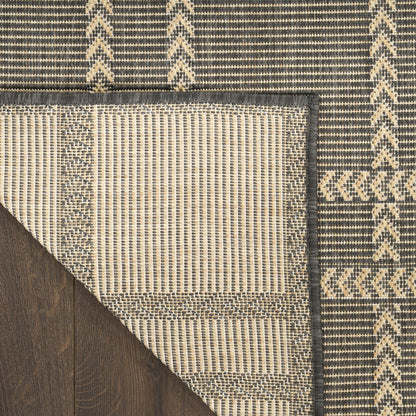 Horizon Grid HOZ04 Modern Geometric Patio Charcoal Grey Indoor & Outdoor Flatweave Rug