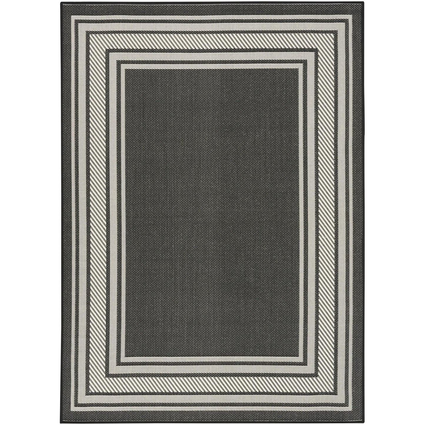 Horizon HOZ03 Modern Bordered Charcoal Black Indoor & Outdoor Flatweave Rug