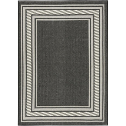 Horizon HOZ03 Modern Bordered Charcoal Black Indoor & Outdoor Flatweave Rug