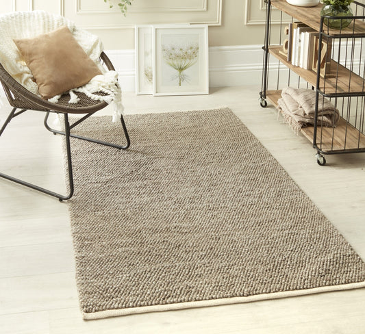 La Playa Hand Woven Pebble Wool Rug in Rustic Beige