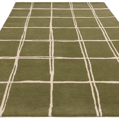 Albany Grid Olive Green – Bold Geometric Intrigue and Natural Wool Luxury