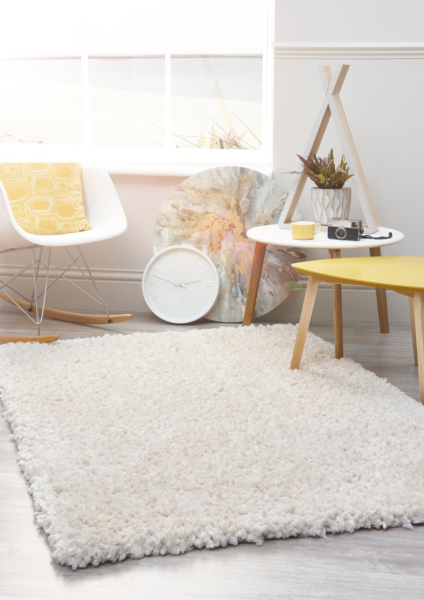 Origins Portland Modern Plain High Pile Super Soft Fluffy Shaggy Rug in Cream