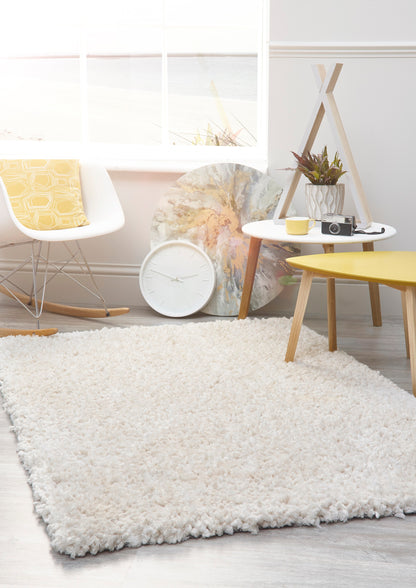 Origins Portland Modern Plain High Pile Super Soft Fluffy Shaggy Rug in Cream
