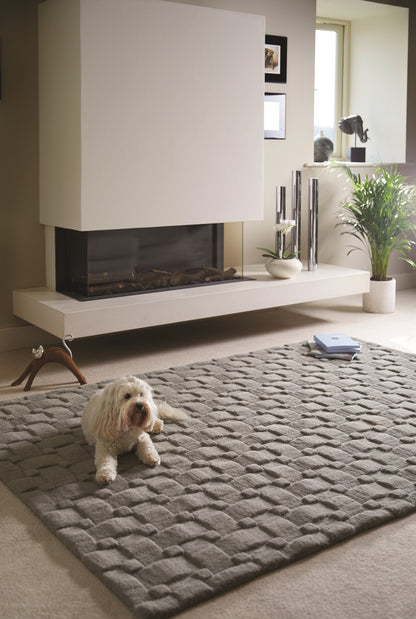 Origins Basketweave 3D Geometric Handmade Wool Rug in Grey