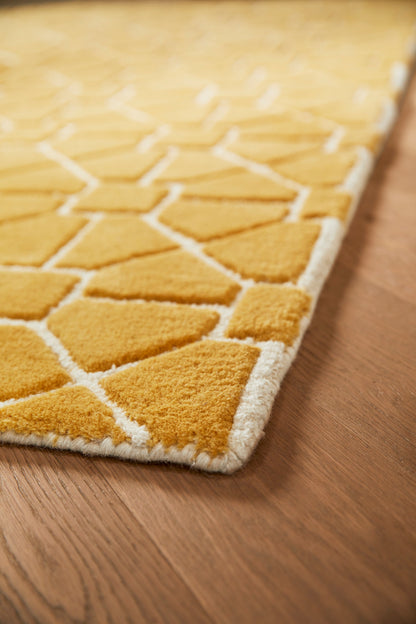 Origins Harmony Hand Tufted Geometric Wool Rug in Ochre Yellow