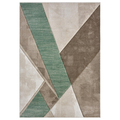 Orbit Nordyl Geometric 3D Carved Beige Green Rug – Modern Soft Textured Polyester Carpet for Living Room, Bedroom, and Hallway