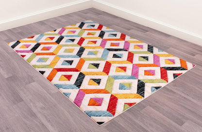 Lord of Rugs Spectra, handgeschnitzter, geometrischer, regenbogenfarbener, lebendiger, mehrfarbiger, weicher Teppich