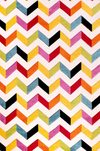 Hand-Carved Geometric Multi-Coloured Rug – Coral Multi – Modern Statement Rug for Living Room