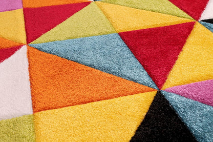 Hand-Carved Geometric Multi-Coloured Rug – Destin Multi – Modern Spectrum Design for Living Room or Bedroom