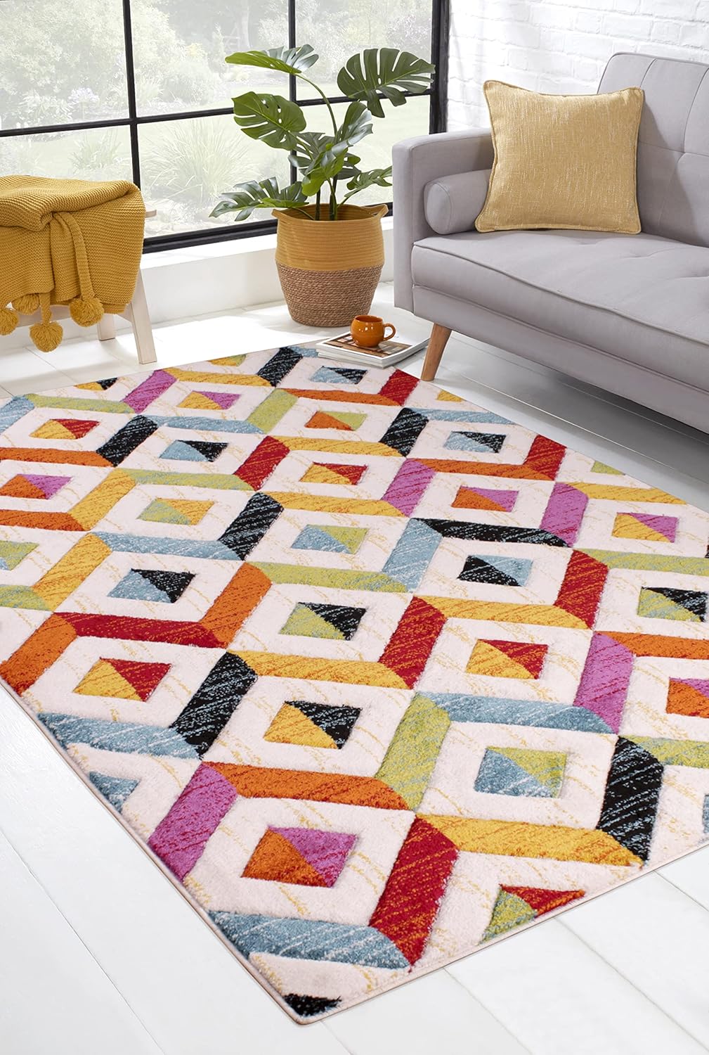 Lord of Rugs Spectra, handgeschnitzter, geometrischer, regenbogenfarbener, lebendiger, mehrfarbiger, weicher Teppich