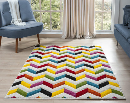 Hand-Carved Geometric Multi-Coloured Rug – Coral Multi – Modern Statement Rug for Living Room