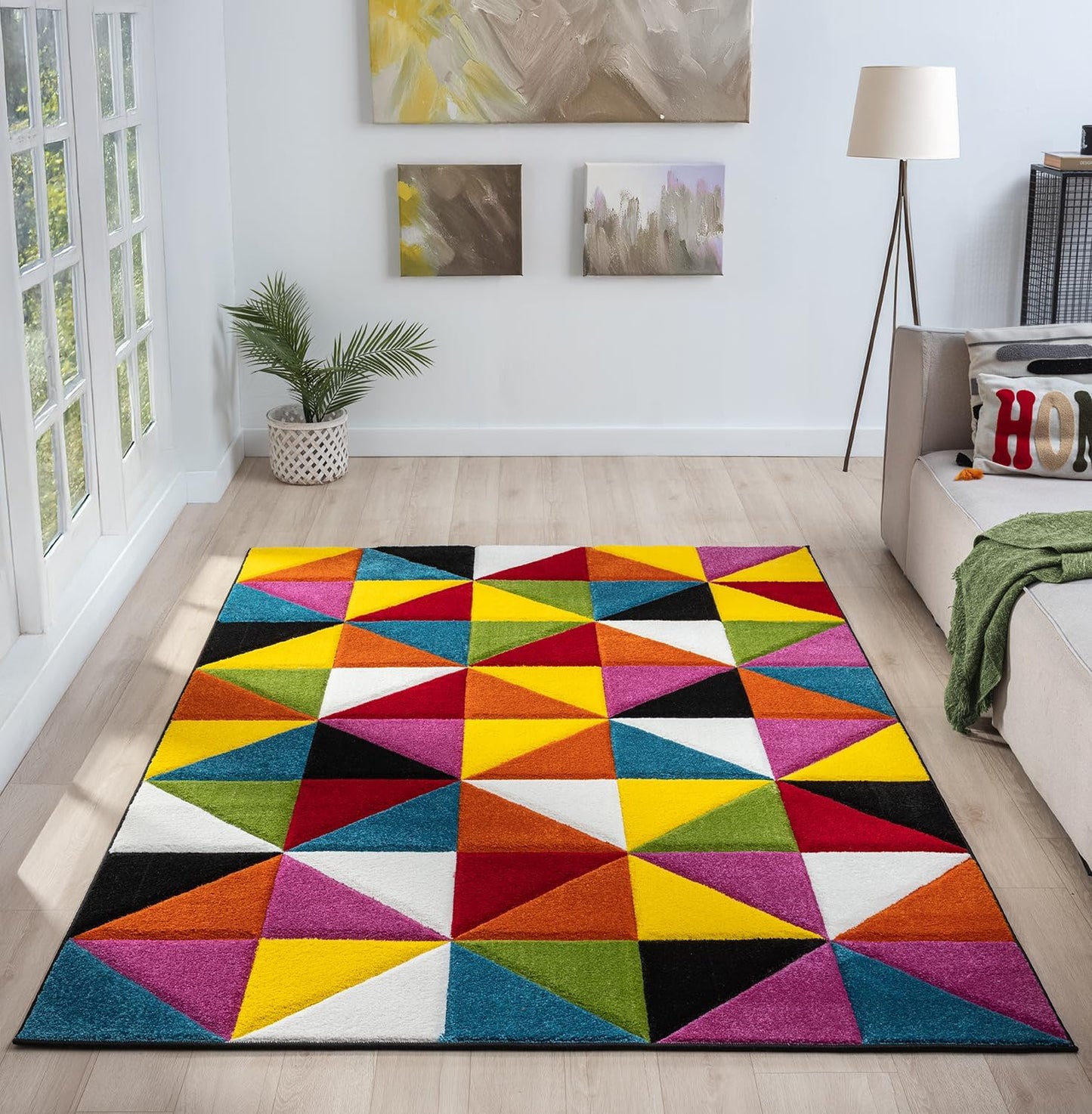 Hand-Carved Geometric Multi-Coloured Rug – Destin Multi – Modern Spectrum Design for Living Room or Bedroom