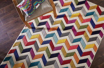 Hand-Carved Geometric Multi-Coloured Rug – Coral Multi – Modern Statement Rug for Living Room