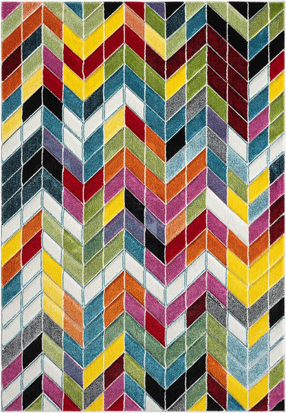 Hand-Carved Geometric Multi-Coloured Rug – Ocala Multi – Contemporary Prism Block Rug for Living Room or Bedroom