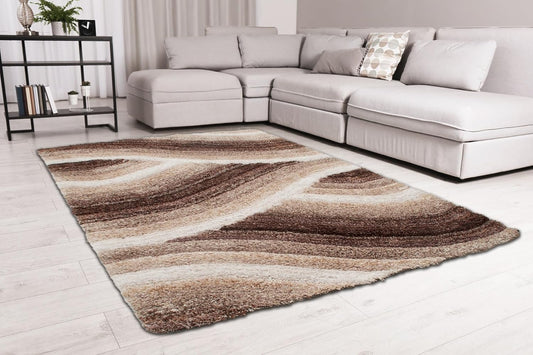 Wave 3D Shaggy Teppich – Latte – 160x230 cm Weicher Plüsch Hochflor Teppich