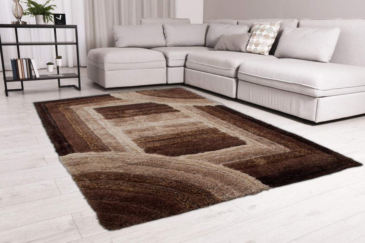 Shaggy-Teppich für Wohnzimmer, Schlafzimmer, Esszimmer, weicher Plüsch, flauschig, seidig, für den Boden, Gittermuster, 3D-Shaggy-Teppich in großer Größe, 160 x 230 cm (5'3" x 7'7")
