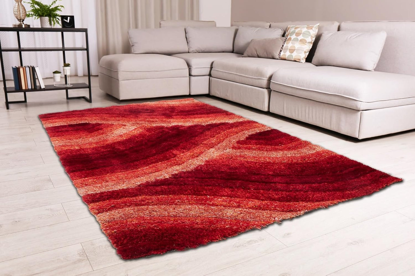 Wave 3D Shaggy Teppich – Rot – 160x230 cm Weicher Plüsch Hochflor Teppich