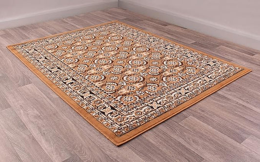 Traditional Poly Esta Rug for Living Room, Bedroom, Hallway Kitchen Non-Shedding Durable Classic Heritage Oriental Bordered Soft Area Rug Gold