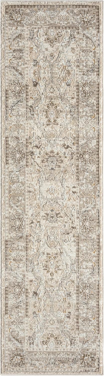 Waschbarer Läufer 553A2 mit Bordüre in Cremebeige – Traditioneller, rutschfester Flurteppich im Vintage-Stil