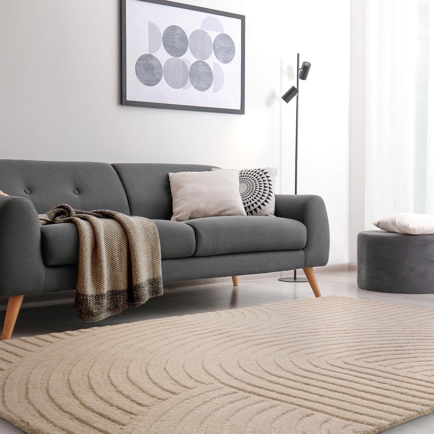 Hague Hand Made Wool Rug for Bedroom Dining Living Room Geometric Lines Tufted Modern Classic Soft Luxury Rug Sand