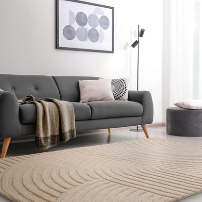 Hague Hand Made Wool Rug for Bedroom Dining Living Room Geometric Lines Tufted Modern Classic Soft Luxury Rug Sand
